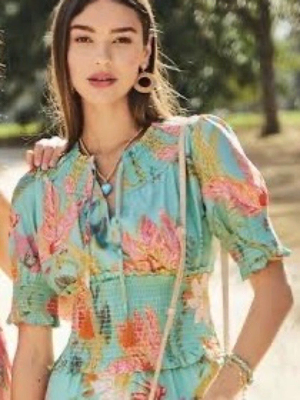 Anya Smocked Blouse Queenie Tropical Floral